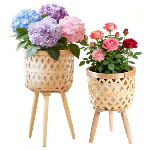 LiliGloris Boho Rattan Plant Stand Set of 2