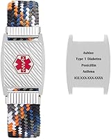 Vista 10 de Pulsera de alerta médica personalizada de nailon trenzado elástico para identificación médica de emergencia, grabado personalizado, pulsera