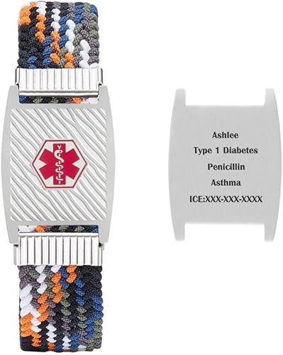 Pulsera de alerta médica personalizada de nailon trenzado elástico para identificación médica de emergencia, grabado personalizado, pulsera de