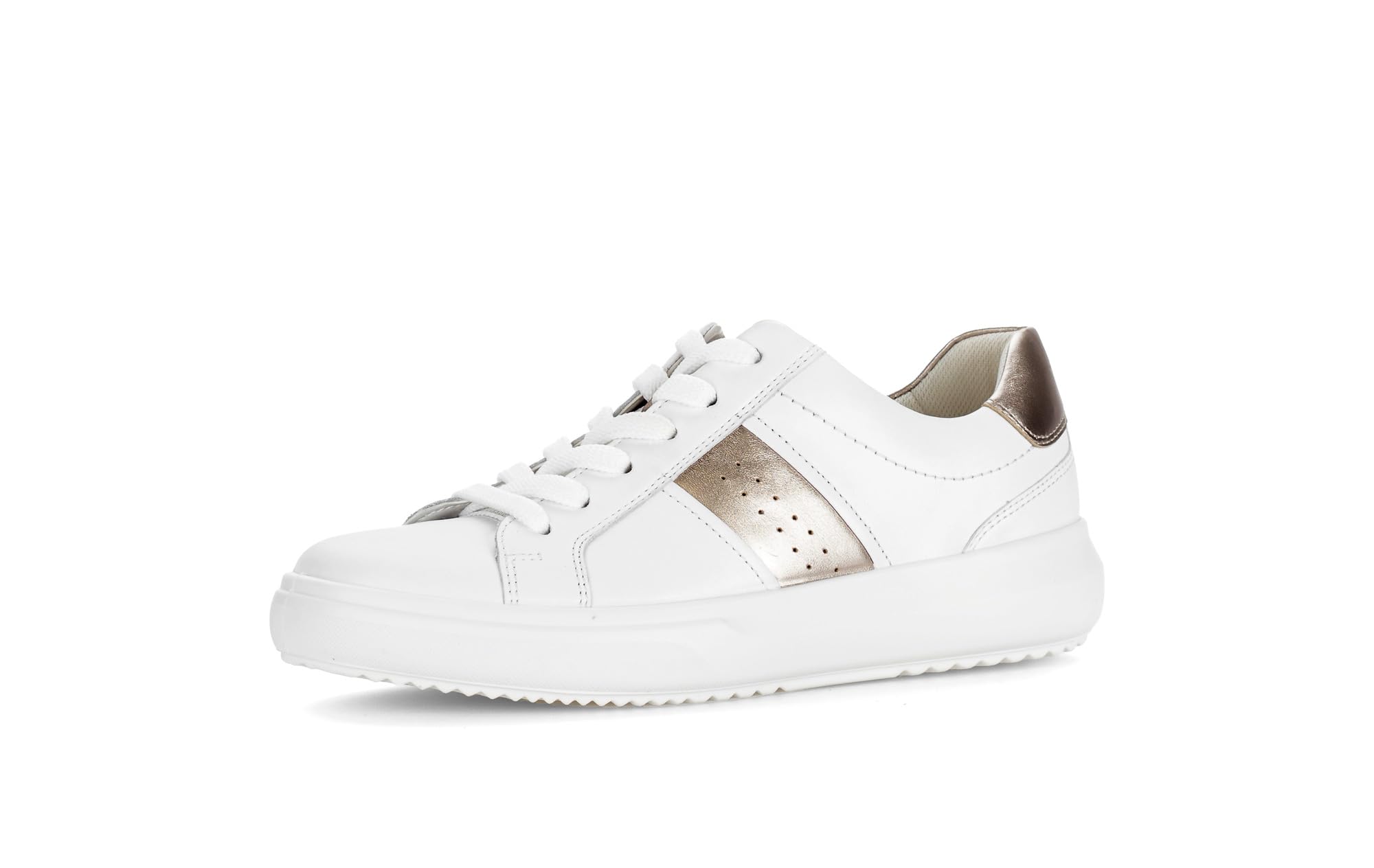 Gabor Sneaker low Materialmix Leder/Lederimitat – weiß, Gr. 38,5, Wechselfußbett aus recyceltem Material