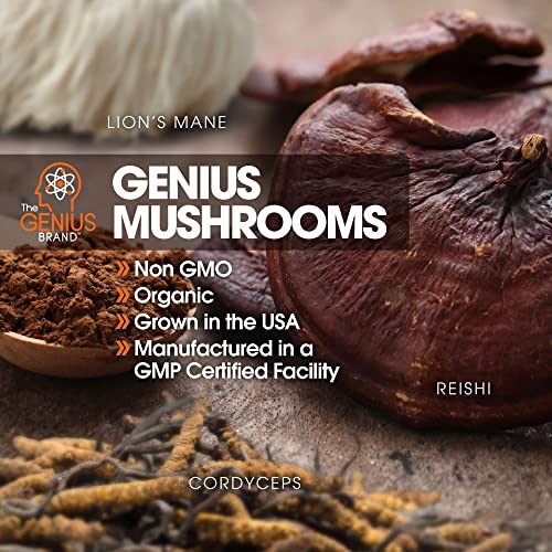 Genius-Mushroom--Lions-Mane-Cordyceps-and-Reishi--Immune-System-Booster-Nootropic-Brain-Supplement--Wellness-Formula-for-Natural-Energy-Memory-Liver-Support-90-Veggie-Pills