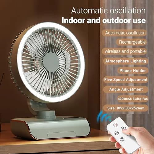 Image of Zemic 4000mAh High Speed ๐๐๐๐ก๐๐ซ๐ ๐๐๐๐ฅ๐ Table Fan for Home, ๐๐ฌ๐๐ข๐ฅ๐ฅ๐๐ญ๐ข๐ง๐ ๐๐๐ง with ๐๐๐ ๐๐ข๐ ๐ก๐ญ | ๐๐๐ ๐๐๐ซ๐ฌ๐จ๐ง๐๐ฅ Fan, ๐๐๐ฆ๐จ๐ญ๐ Control ๐ ๐๐ฉ๐๐๐ (Green)