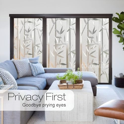 Image of COLORMATE Premium Vinyl Stained Frosted Window Glass Film (12x240 Inch) - Self-Adhesive Wallpaper Sticker Opaque Tint Cling for Window Glass Privacy Cover, Door, Office, Home.| Anti-UV. Bamboo Design