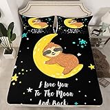 kawaii bradipo con tasca profonda lenzuolo con angoli per bambini carino modello animale set di biancheria da letto per ragazze donne stella e luna set di lenzuola traspirante super morbido set letto