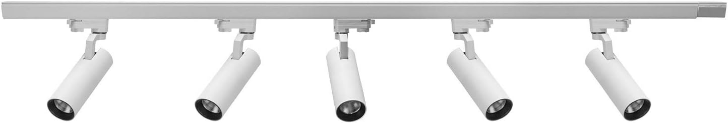 UPO 5-LED Track Lighting kit, 1500lm/15w CRI90 4000K 24°Beam Angle, Ceiling Spot Lighting for Kitchen, Living Room, Bedroom，Adjustable Track Head Easy Installation, LED Bulbs Included, White