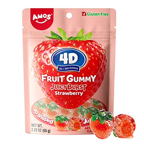 Amos 4D Gummy Fruit Filled Candy, Fruit Snacks Juicy Burst, Strawberry Juice Filled Gummies, Soft And Chewy Easter Treat Candy 1.7 Lb 2.29Oz Per Bag (12 Bags) #TOP3