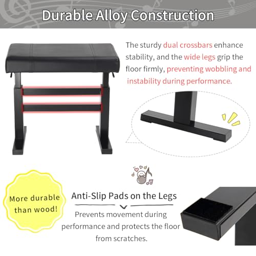 lumizone Height Adjustable Piano Bench Hydraulic Lifting Keyboard Bench with PU Leather Modern Leather Heavy Duty Piano Stool High Density Sponge Lining Alloy Material Gloss