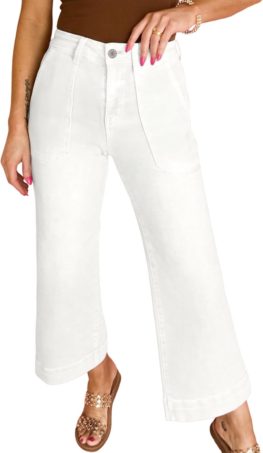 Astylish Women's 2026 Stretchy Wide Leg High Waisted Jeans Tummy Control Casual Cropped Ankle Denim Pants