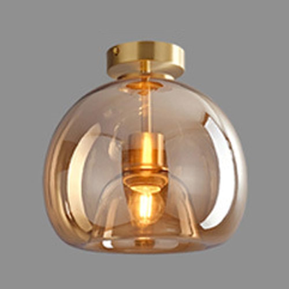 Fazrpip B Mid Century Globe Semi Flush Mount Ceiling Light Fixture, Amber Glass Pendant Lights For Aisle Porch Stairway Closet Kitchen Laundry Room Mini Chandelier