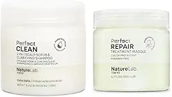 NatureLab.TOKYO Perfect Clean & Repair Treatment Duo: Perfect Clean 2 em 1 esfoliante clareador para couro cabeludo e xampu 230 ml e máscara de tratamento de reparo perfeito 190 g
