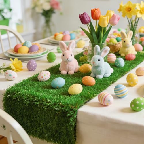 XLX TURF Kunstrasen Tischläufer für Deko - 30x122 cm Grüner Rasenteppich Tischdeko für Ostern, Gartenfeste, Hochzeiten, Kindergeburtstag, Babypartys, Fußball Party, Partydekoration