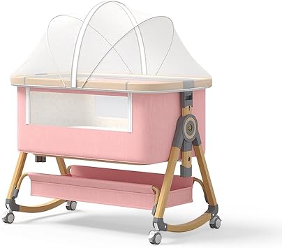 Baby Bassinet, 4 In 1 Portable Bassinet Bedside Sleeper with Wheels Comfy Mattress and Storage Basket, Moises Para Bebe 6 Adjustable Height Rocking Bedside Bassinet for Baby Newborn Boys Girls