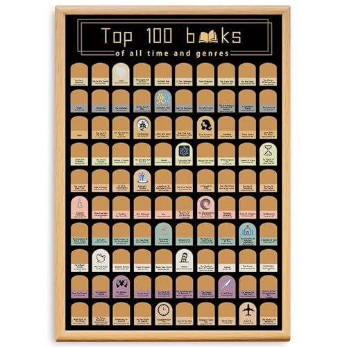 EIHFHIE Top 100 Books Scratch off Poster, Book Lovers Gifts Posters, A Lifetime of Must-Read Lists, Perfect Christmas Gifts for Book Lovers - Easy to Frame (24''x16'')