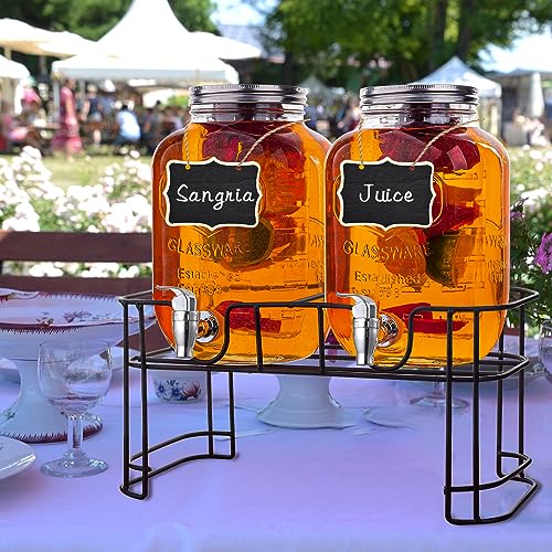 Galssmagic 1 Gallon Drink Dispenser with Stand,2 Pack Glass Beverage Dispenser with Stand,Punch Bowls Water Juice Lemonade Dispensers with Easy Flow Spigot for Parties - Thumbnail 6
