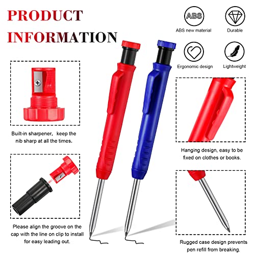 8 Pieces Carpenter Scriber Marking Kit Includes 4 Mechanical Carpenter Pencils, 2 Packs Marker Refills, Metal Carbide Scriber And Automatic Center Punch Woodworker Tool For Glass, Ceramics, Steel #TOP2