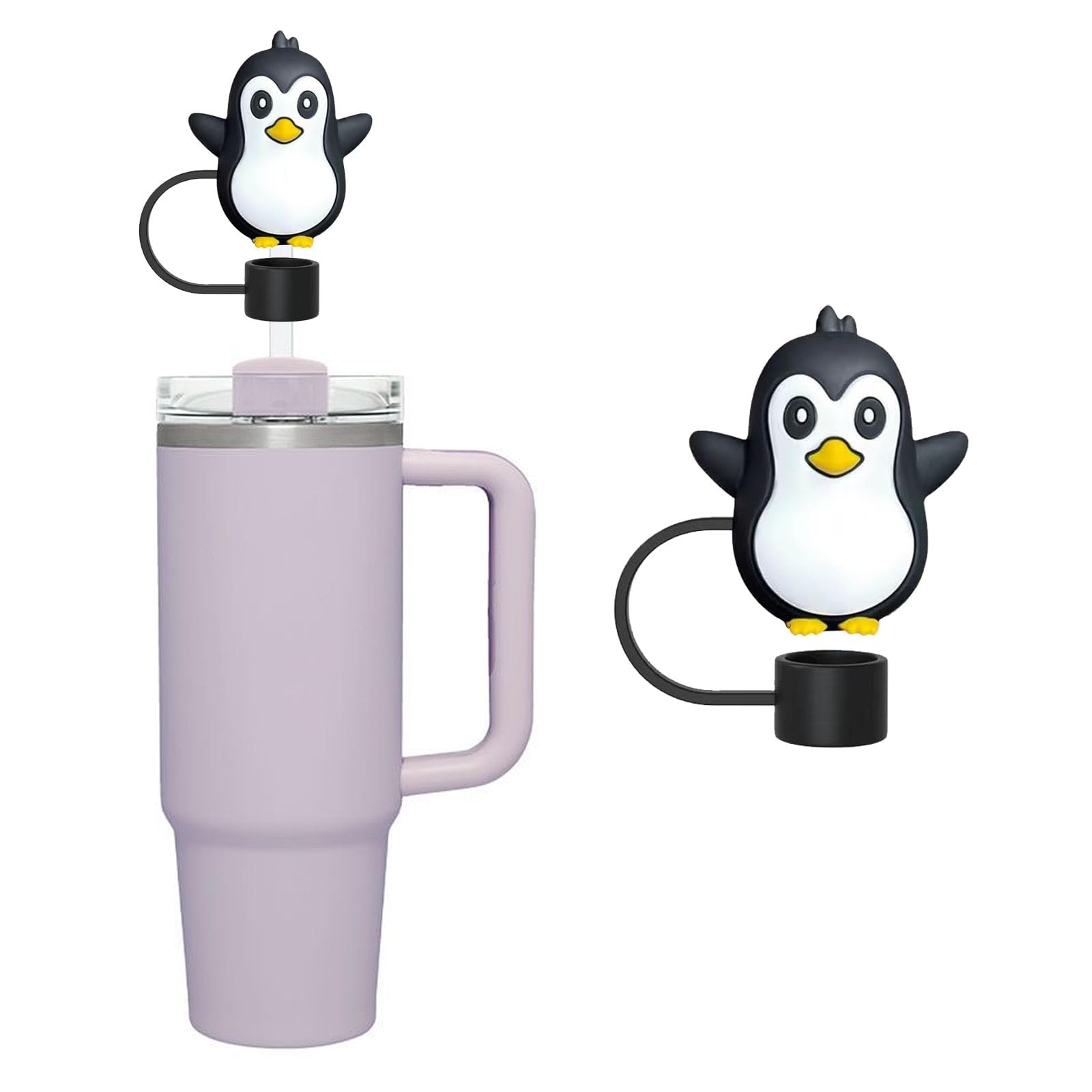 Süße Pinguin-Trinkhalm-Abdeckkappen Aus Silikon – Für Stanley-Becher (30 & 1,2 L), 10 Mm, Wiederverwendbar