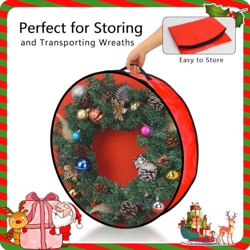 Pwsap 2 Pack Christmas Wreath Storage Container - 36 Inch, Garland Storage, Christmas Large Wreath Storage Container Cover, Durable Tarp Material, Dual Zipper Storage Bag for Xmas Holiday, Red by Pwsap - Image 5