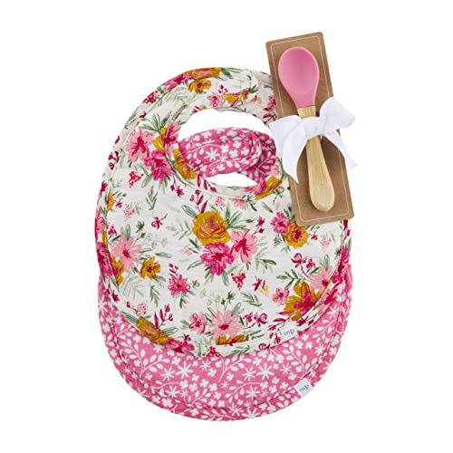 Mud Pie Baby Girl Bib And Silicone Spoon Set, Pink Florals #TOP14