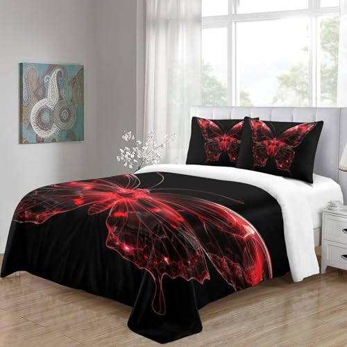 Housse de couette papillons 3D pour lit simple 140x200 avec taies d'oreiller