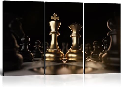 Wall HDQ Chess Wall Art Black and Gold Canvas Wall Decor King and Queen Paintings for Living Room Office 3 Pieces Pictures Prints Poster Artworks Framed Ready to Hang20x 40inch/3 PCS