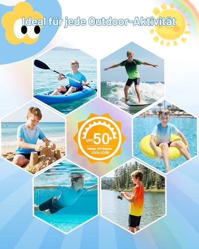 Runhit Kinder Jungen UPF 50+ UV Shirt Kurzarm, Schnelltrocknendes Schwimmshirt Badeshirt SPF 50+ Sonnenschutz Top Rashguard Badebekleidung Atmungsaktives, Schwarz 164