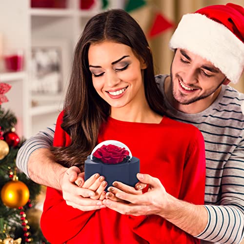 Xeolian Preserved Flowers Whit High-End Rose Necklace Gift Box Mother's Day Valentine's Day Christmas Thanksgiving Anniversary Romantic Surprise Gift For Proposing Women (Red Flower) #TOP4