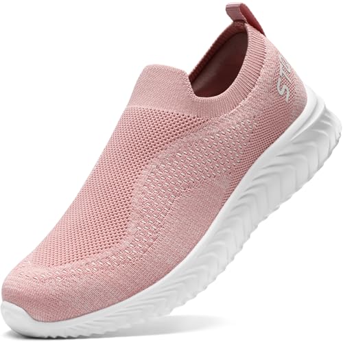 STQ Slip on Trainers Womens Memory Foam Comfortable Work Shoes for Long Time Standing Fashion Walking Shoes Mix Pink 6 UK