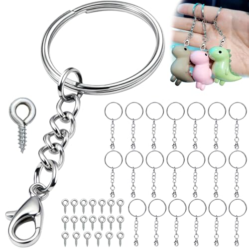 qjuwhua 40 Pcs Attache Porte Clef Anneau Porte Clé 20 Pcs Keychain Kit avec Chaine Fermoir Bracelet 20 Pcs Crochet A Visser Porte Clé A Fabriquer 25mm Crochet pour DIY...