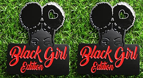 Image of 2pcs Custom Black Girl Edition Car Badge Emblem Decals Compatible Vehicles, Doors, Body, Car Side Fenders, Car Trunk Badges, Stylish Dynamic Look (Black Red)