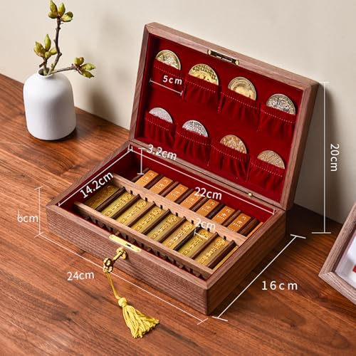 Caja de monedas de madera y expositor de lingotes de oro con terciopelo 7