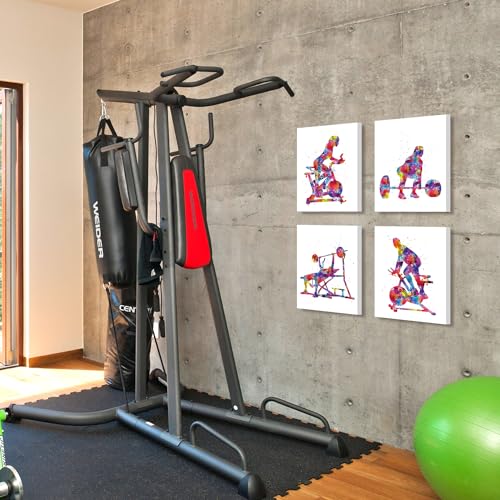 Image of CHDITB Wall Art for Home Gym, Set of 4 Watercolor Workout Posters (12x16 Inches), Bodybuilding Art Prints, Exercise Room Decor
