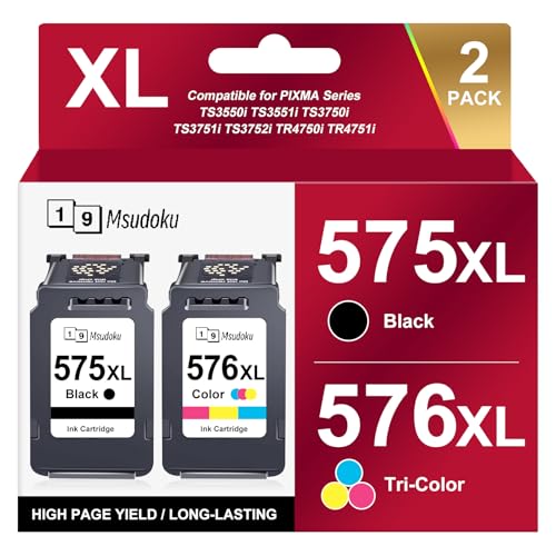Cartuchos de Impresora PG 575XL CL 576XL PG 575 CL 576 Compatibles para Cartuchos de Impresora Canon 575 576 XL para Canon PIXMA TS3750i TS3550i TS3551i TS3751i TS3752i TR4750i TR4751i (Negro Color)