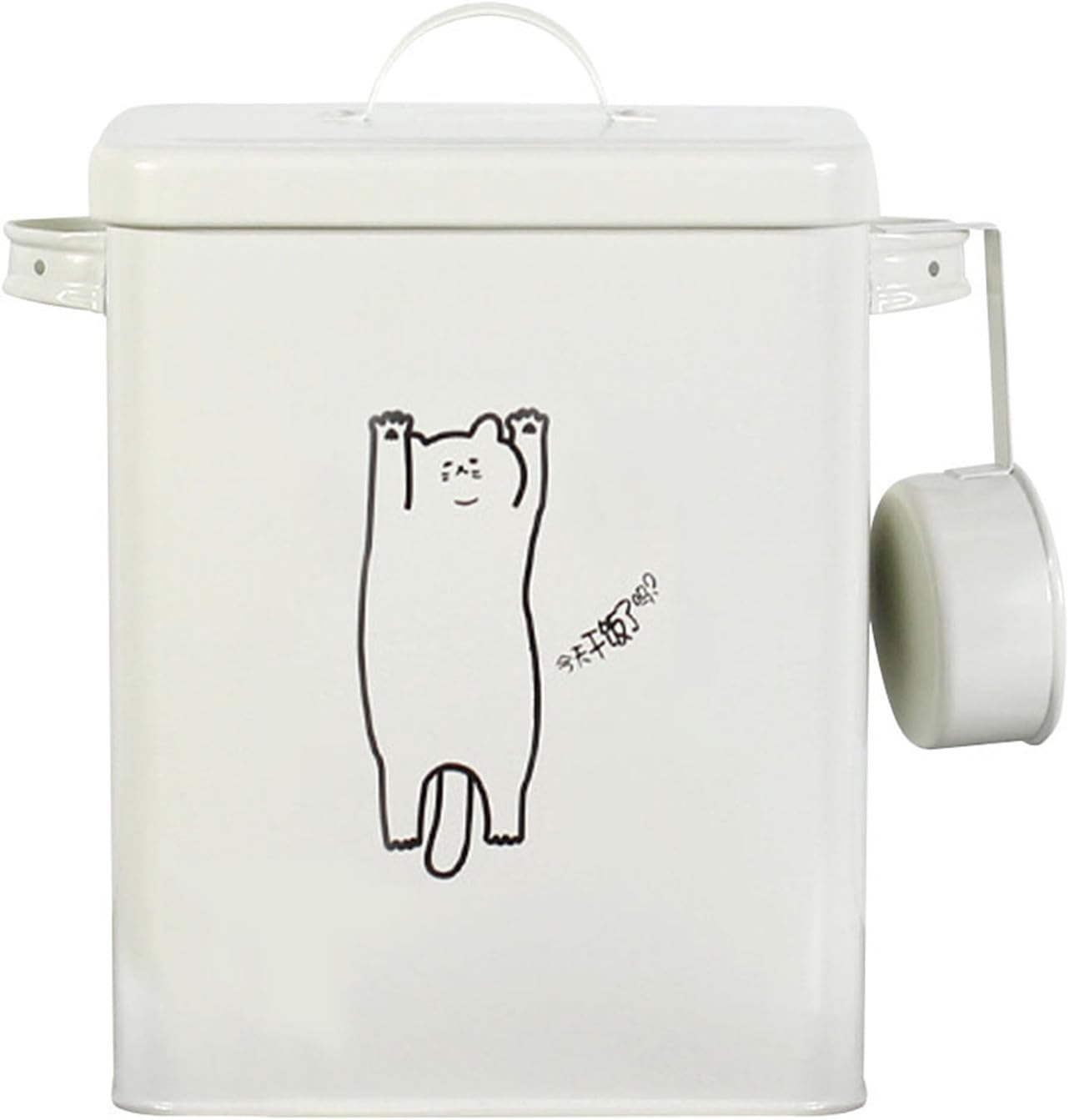 GANAZONO Dog Treat Container with Airtight Lid, Cat Treat Jar with Scoop Metal Pet Food Holder for Kitchen Counter and Pantry Home Decor - White