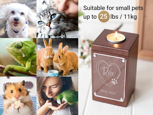 Image of Personalized Pet Memorial - Dog Memory Box Keepsake with Photo, Cat Cremation Urn for Ashes Candle (Small, Text Engraving)