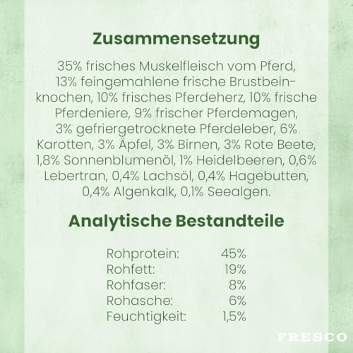 FRESCO Dog Complete Plus Trockenbarf Pferd 2,5kg | natürliches Trockenfutter für Hunde aus frischem Fleisch, Obst und Gemüse | 100% frische Zutaten | ohne künstliche Zusätze