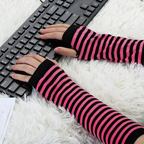 Image of Women's Long Knitted Fingerless Gloves Thumbhole Stretch Arm Warmers | Stretchy soft knitted arm warmers for women, comfortable thumbhole design, ideal daily winter hand sleeve accessories