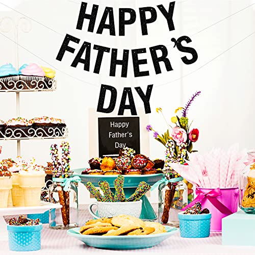 Image of Happy Father's Day Glitter Black Banner Bunting Banner for Dad Father's Party Decorations Backdrop Garland for Father's Day (Black)