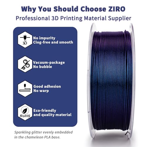 Image of ZIRO 3D Printer Filament, 1.75mm Shiny Super Sparkle PLA with Glitter, Chameleon Series Filament, Twinkling Effect PLA 1kg Spool, Fit Most FDM 3D Printers Pens, Abyss Blue Luster