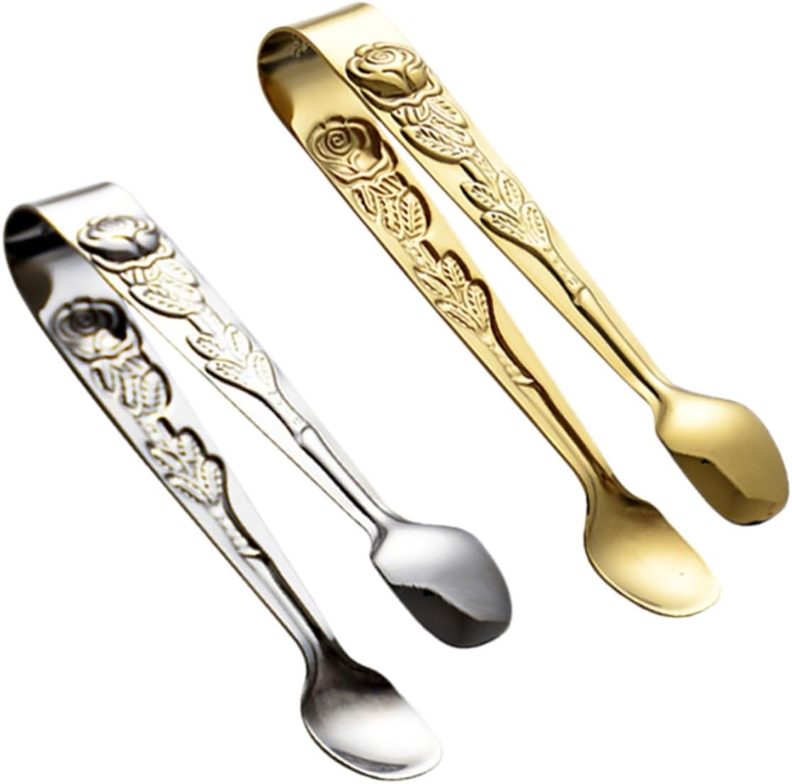 2Pcs Stainless Steel Ice Tongs with Rose Handle for Home Hotel