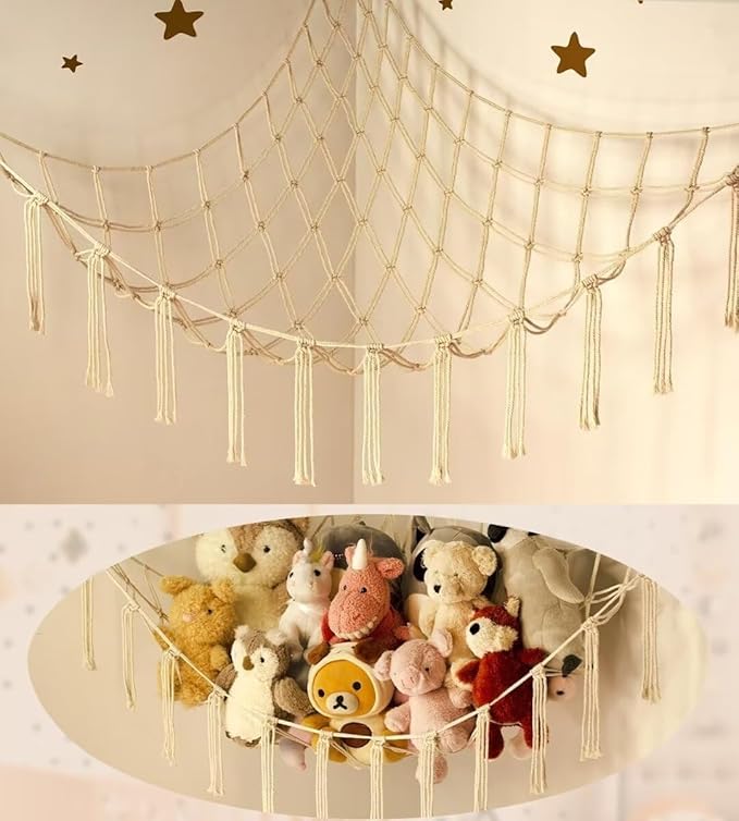 UROOZ Stuffed Animal Storage Hammock or Net Corner - Large Toy Hammock Net for Stuffed Animals Room Decor - Cute Stuff Animal Organizer Plush Holder Wall Bedroom Home Decor