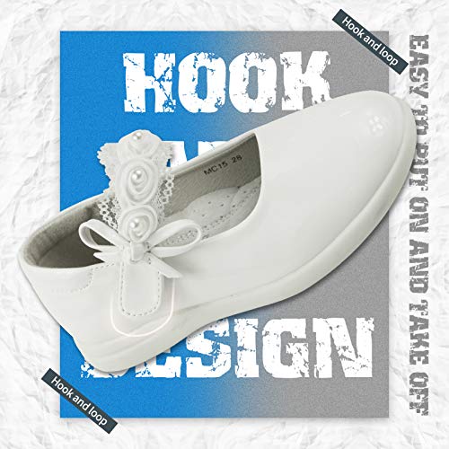 Apawwa Princess Party Dress Shoes - Anti-Scratch Leather Mary Jane Ballerina Flats for Girls, Size Toddler 5 to 3.5, White, Pink, Black4