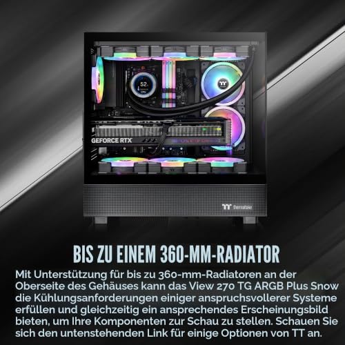 Thermaltake View 270 Plus TG ARGB Black Mid Tower E-ATX Gehäuse; 3 x 120 mm ARGB-Lüfter im Lieferumfang enthalten; unterstützt bis zu 360… – Ansicht 4