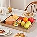 Krismax Wooden Serving Tray with Handles, Rustic Brown Rectangular Serving Platter 15.7x11.4 Inch for Coffee Table, Decorative Storage Tray
