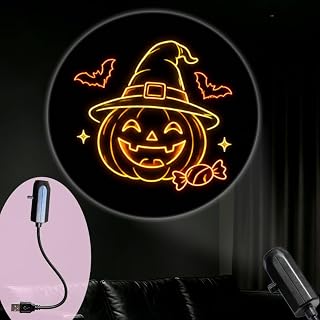 TSEZLOJH Portable Projector USB Powered Halloween Decor with Jack-o'-Lantern Witch Hat Bats Candy and Festive Seasonal Design for Party Celebration Atmosphere
