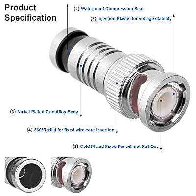 BNC Compression Connector,RG59 Crimper Video Plug Extension Coaxial Siamese Cable Connectors Coax Crimper Adapter 20PCS 75 Ohm Coupler with Copper Pin for CCTV Home Security Camera Antena System