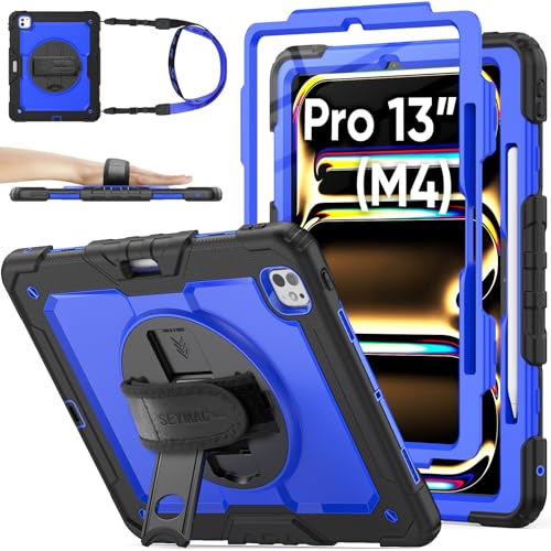 SEYMAC stock Case for iPad Air 11-inch M4-M2 2026-2024 Gen 8-6 Shockproof Heavy Duty Case with Screen Protector Pencil Holder Rotating Stand Hand Strap Shoulder Strap Black product thumbnail 10