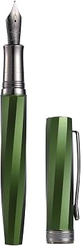 Hongdian N11 Titanium Coated Black Fine Point Soft Nib Grass Green & Twill Geometric Design Metal Case Set