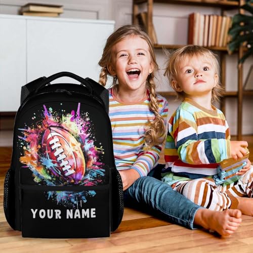 Custom Football Backpack for Girls, 17 Inch Black Backpacks for Primary School, Cool Lightweight Bookbag for Teens3