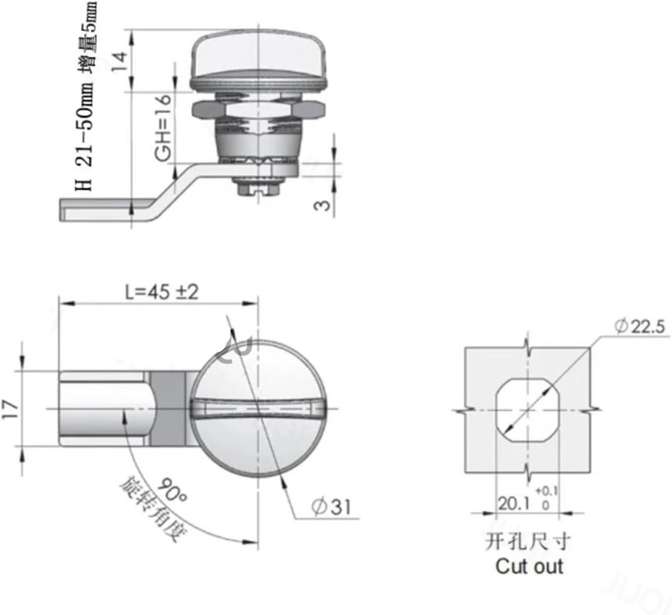 MS705-3C-4 Rotating Tongue Lock MS715-2 Electric Cabinet Box Lock Black Lock Iron Sheet Cabinet Cylindrical Lock 1Pcs