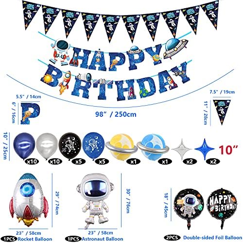 160 PCS Outer Space Party Supplies - Solar System Party Supplies Balloon, Astronaut Happy Birthday Banner, Cake Topper, Plates, Napkins, Cup, Tablecloth for Boy Kid Party Decorations, Serves 20 Guest